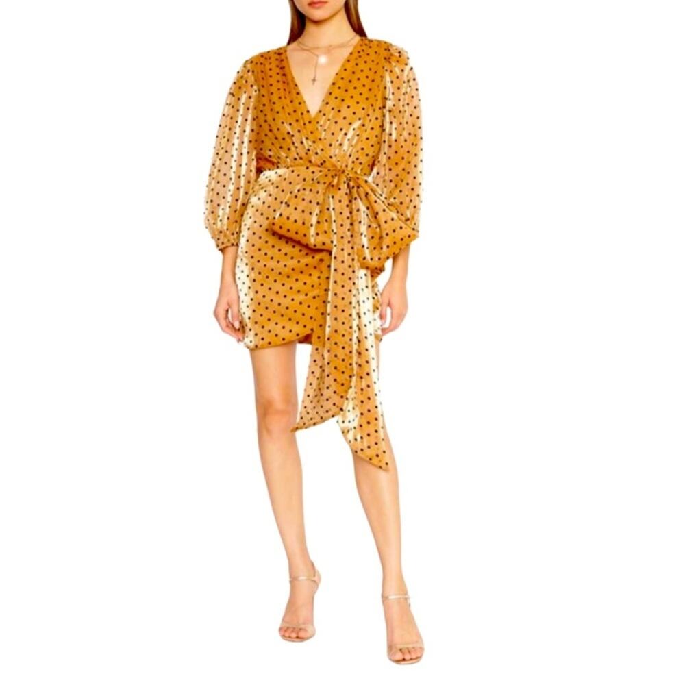 4si3nna Alora Shimmer Polka Dot Minidress In Gold and Black size S NWOT